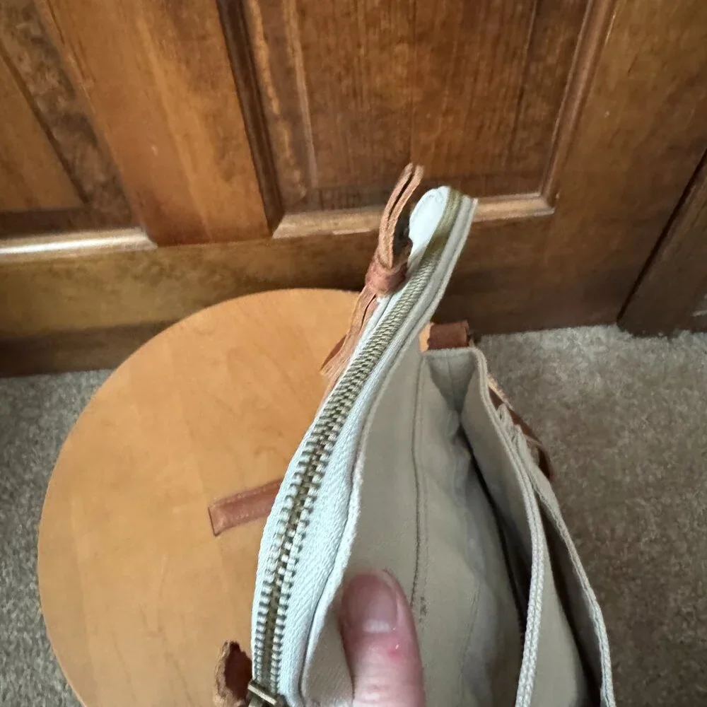 J. Jill Natural White Canvas w/Brown Leather Trim Crossbody Bag - Picture 11 of 15